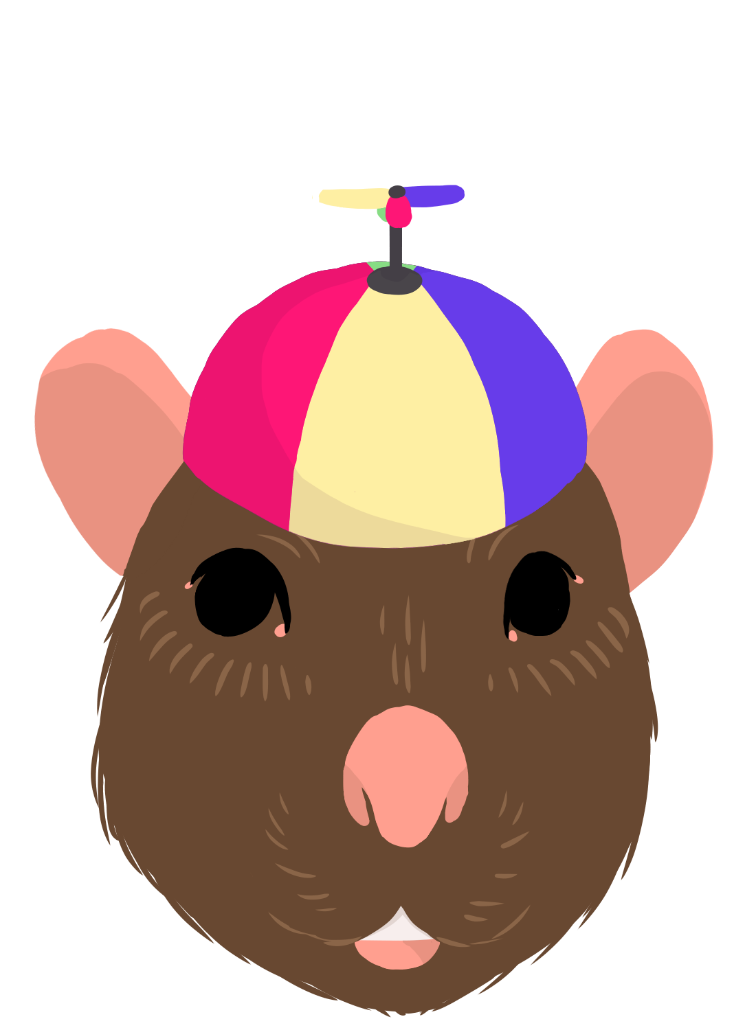 A drawing of a rat wearing a propeller hat.