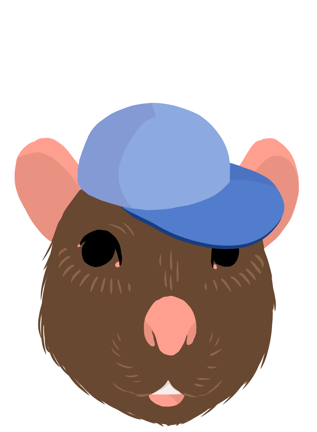 A drawing of a rat wearing a baseball cap.