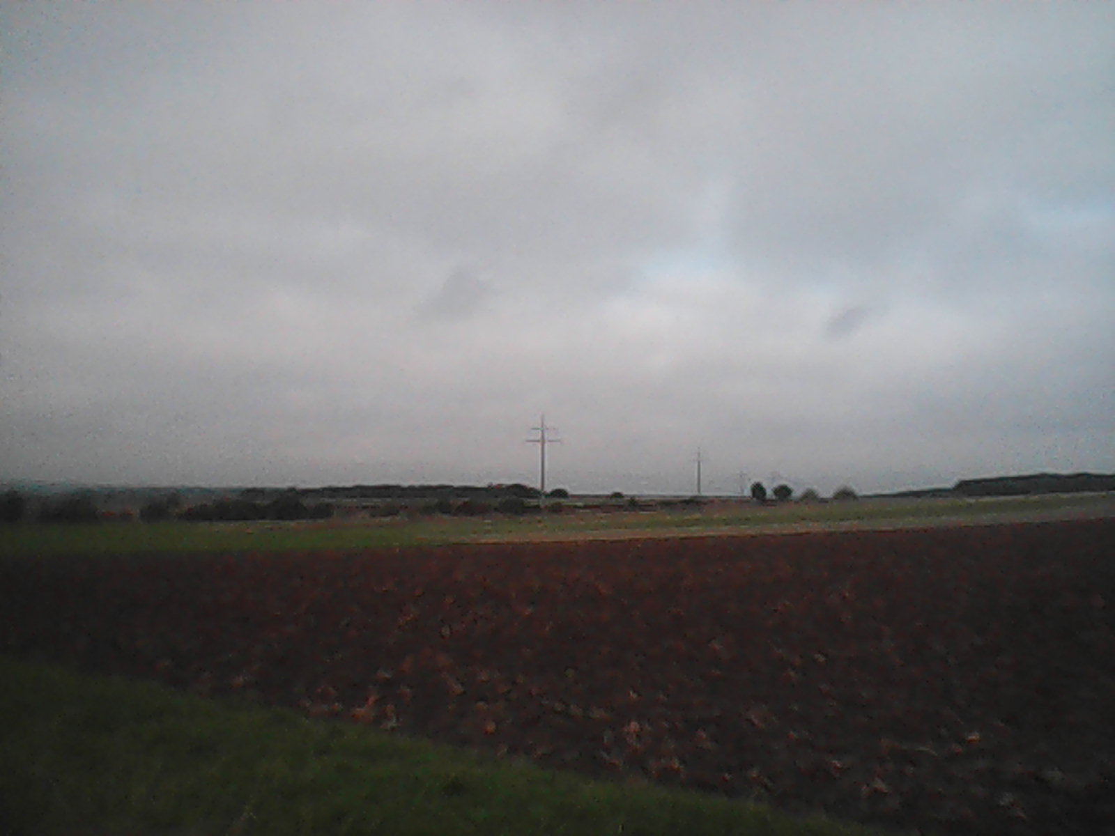 Fields under a grey sky.