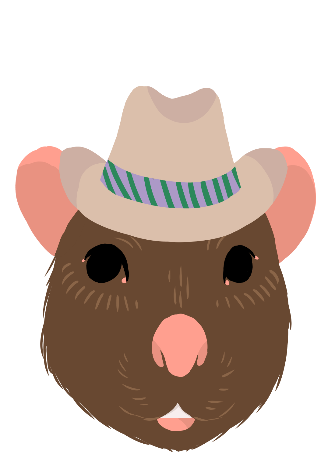 A drawing of a rat wearing a cowboy hat.